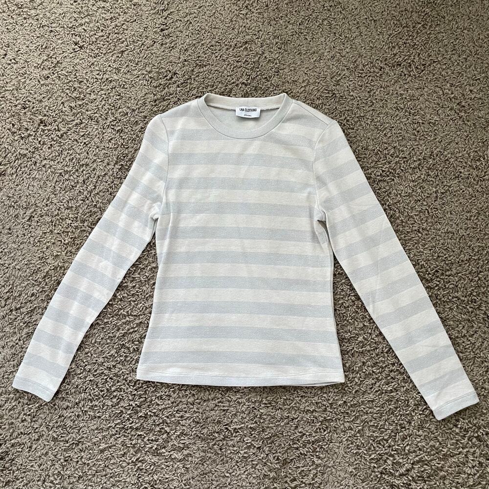 LNA Crewneck Sweater Cream Silver Stripes Metallic size XS